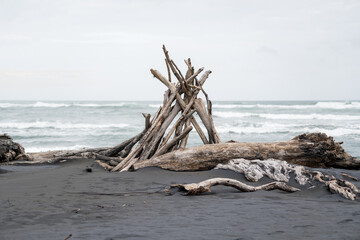 Fototapeta premium Magnetic black sand on the beach, New Zealand