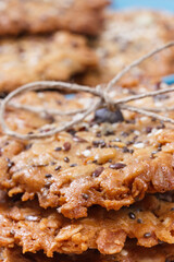 Fresh oatmeal cookies with honey and healthy seeds. Delicious crunchy dessert