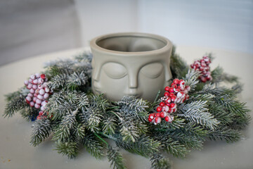 Candle christmas table decoration - beautiful new year christmas table decor