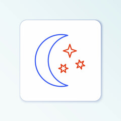 Line Moon and stars icon isolated on white background. Colorful outline concept. Vector