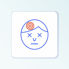 Line Man having headache, migraine icon isolated on white background. Colorful outline concept. Vector