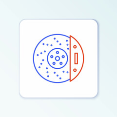 Line Car brake disk with caliper icon isolated on white background. Colorful outline concept. Vector