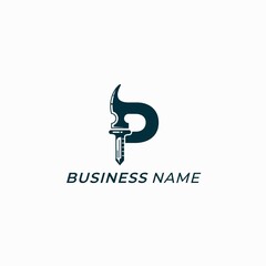 design logo creative letter P and hammer and nail