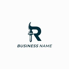 design logo creative letter R and hammer and nail
