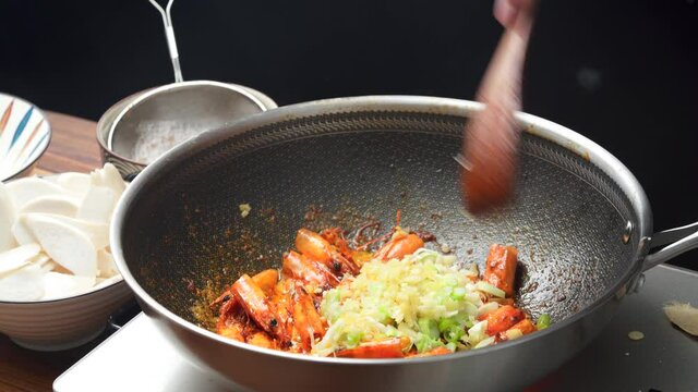 Chinese style special stir-fried vegetables with shrimp sauce and eryngii mushrooms