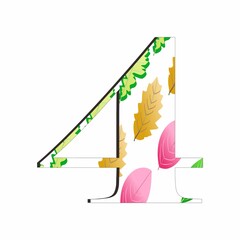 Illustration of number 4 with leaf pattern isolated on white background. Suitable for all businesses.