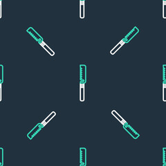 Line Medical saw icon isolated seamless pattern on black background. Surgical saw designed for bone cutting limb amputations and before bone grafting. Vector