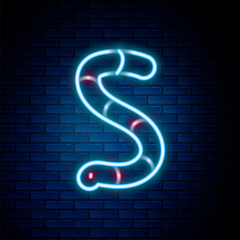 Glowing neon line Worm icon isolated on brick wall background. Fishing tackle. Colorful outline concept. Vector
