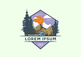 River between mountain cliffs illustration