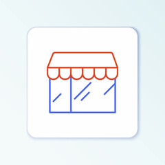 Line Shopping building or market store icon isolated on white background. Shop construction. Colorful outline concept. Vector