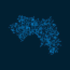 Guinea dotted glowing map. Shape of the country with blue bright bulbs. Vector illustration.
