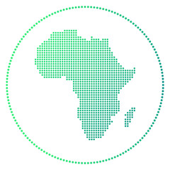 Fototapeta premium Africa digital badge. Dotted style map of Africa in circle. Tech icon of the continent with gradiented dots. Amazing vector illustration.