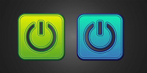 Green and blue Power button icon isolated on black background. Start sign. Vector