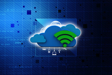 3d rendering Cloud online storage icons with WiFi