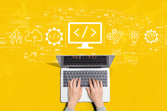 Web development concept with person using a laptop computer