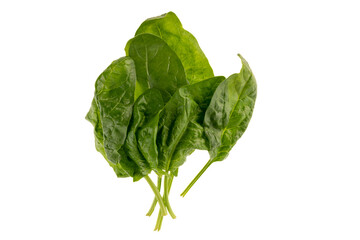 bunch of raw spinach leaves isolated on white background, Top view, flat lay with clipping path
