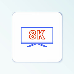 Line Screen tv with 8k Ultra HD video technology icon isolated on white background. Colorful outline concept. Vector