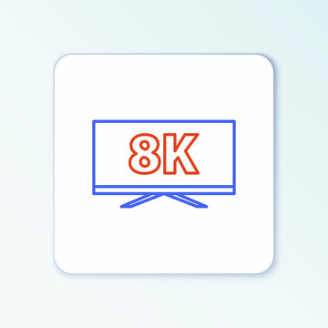 Line Screen tv with 8k Ultra HD video technology icon isolated on white background. Colorful outline concept. Vector