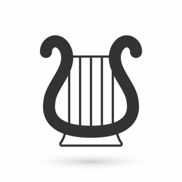 Grey Ancient Greek lyre icon isolated on white background. Classical music instrument, orhestra string acoustic element. Vector