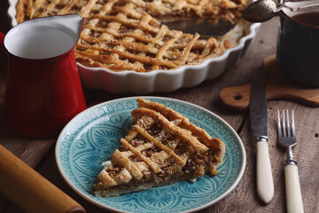 pear pie on wooden board