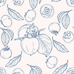 Vector seamless pattern with persimmon. Hand drawn textures. Elegant seamless botanical pattern for paper, fabric, wallpaper, surface design