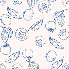 Vector seamless pattern with persimmon. Hand drawn textures. Elegant seamless botanical pattern for paper, fabric, wallpaper, surface design