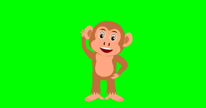 Dancing cheerfull cartoon monkey, loop animation 2d