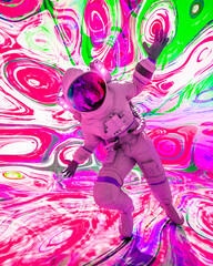 astronaut is tackling in a psychedelic background