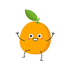 Orange cute character cartoon funny fruit smiling face happy joy emotions icon vector illustration.