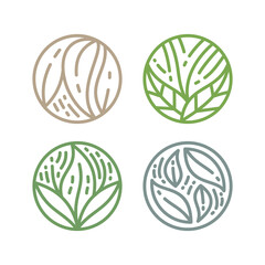 Round bio template in circle linear style. Tropical plant green leaf logo. vector for design of natural products, flower shops, cosmetics, spas, salons, etc