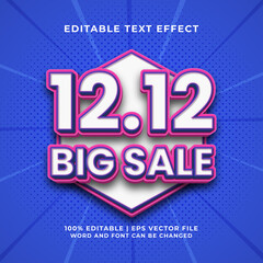Editable text effect - 12.12 Big Sale 3d template style premium vector