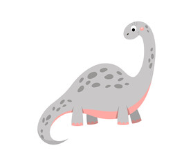 Sticker of brachiosaurus. Badges for schoolchildrens backpacks. BC history, mythical creatures, life on planet, Earth. Graphic elements for website, archeology. Cartoon flat vector illustration