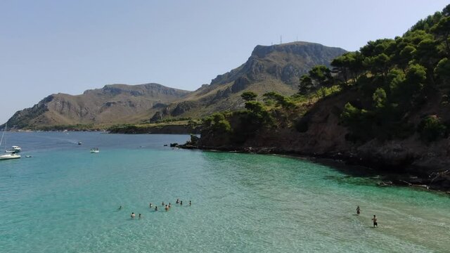 Cala na Clara  Mallorca beach. Beautiful view of the  seacoast of  mallorca with an amazing turquoise sea, in the middle of the nature. Concept of summer, travel, relax and enjoy	