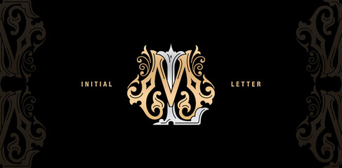 illustration of ML or LM monogram classic style, ML or LM initial Wedding of minimalist model, elegance applicable for invitation, letterpress, jewelry, tattoo, boutique and creative templates.