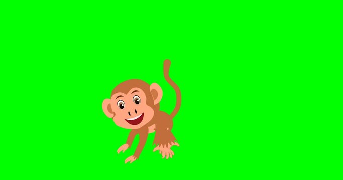 Dancing cheerfull cartoon monkey, loop animation 2d