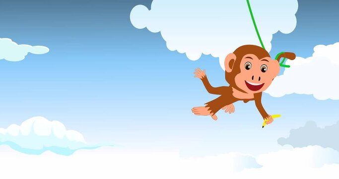 Dancing cheerfull cartoon monkey, loop animation 2d