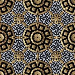 Colorful tribal ethnic greek seamless pattern. Vector textured black white gold background. Greek key, meanders. Abstract geometric traditional ornaments. Grunge endless texture. Ornate design