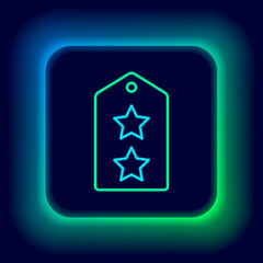 Obraz premium Glowing neon line Military rank icon isolated on black background. Military badge sign. Colorful outline concept. Vector