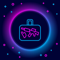 Glowing neon line Suitcase for travel icon isolated on black background. Traveling baggage sign. Travel luggage icon. Colorful outline concept. Vector