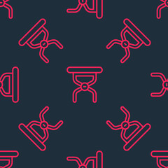 Red line Camping portable folding chair icon isolated seamless pattern on black background. Rest and relax equipment. Fishing seat. Vector
