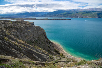 Fototapeta na wymiar Sulak reservoir in a mountain landscape. Republic of Dagestan, Russia