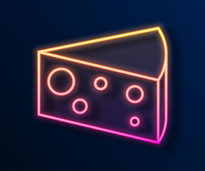 Glowing neon line Cheese icon isolated on black background. Vector