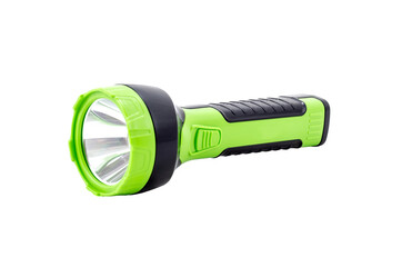 green flashlight isolated on a white background