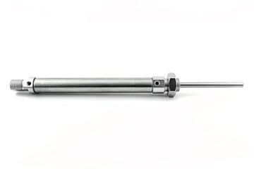 A close up photo of a pneumatic air cylinder with no thread on the end, isolated on a white...