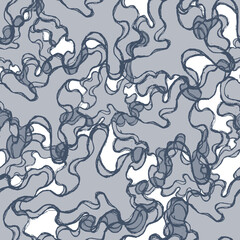 Abstract seamless pattern with gray stains, liquid vector background in black and white colors.