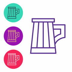 Set line Wooden beer mug icon isolated on white background. Set icons colorful. Vector