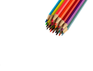close up of colour pencils isolated on white background