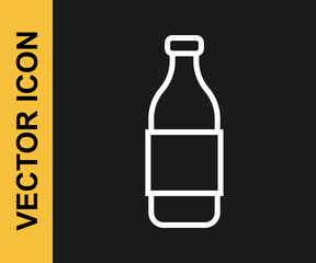 White line Bottle of wine icon isolated on black background. Vector