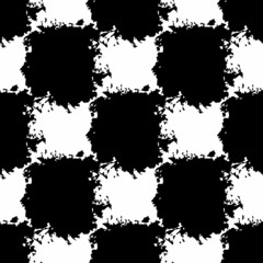 Fototapeta premium Vector Square Brush Seamless Pattern Plaid Grange Minimalist Check Geometric Design in Black Color. Modern Grung Collage Background for kids fabric and textile