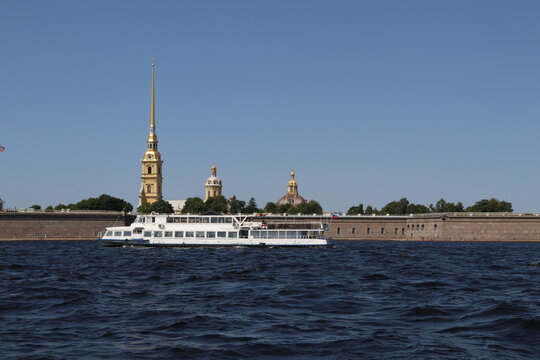 the ship on the background of the Peter and Paul fortress